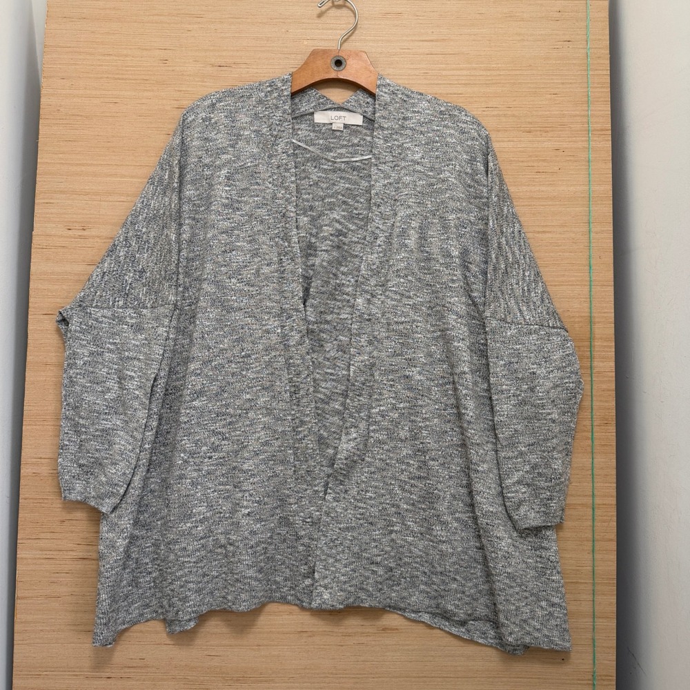 LOFT Womens Grey Marled Metallic Open Front Relaxed Cardigan Sweater Size S